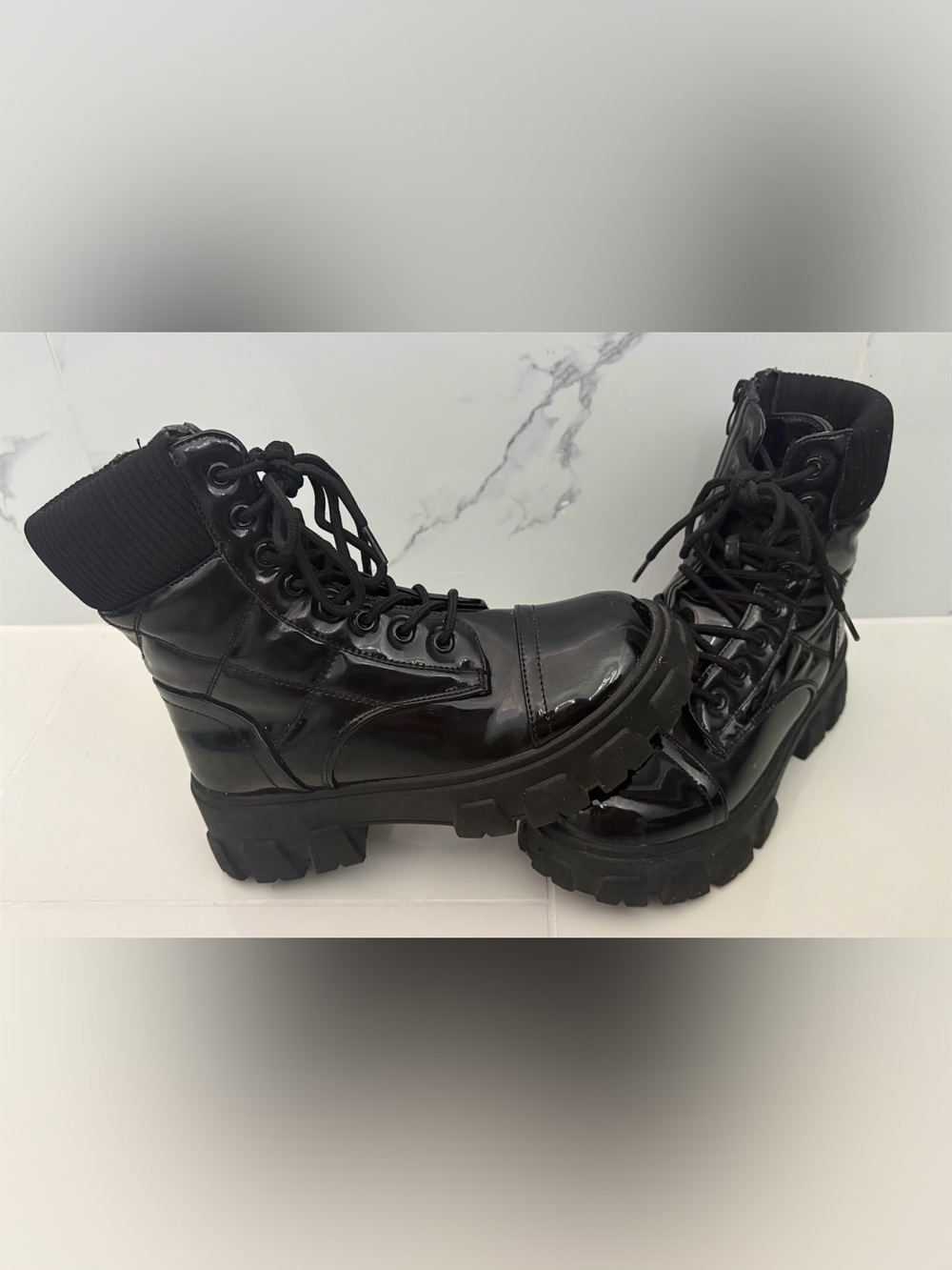 Charlotte Russe Black Patent Lace-Up Combat Boots